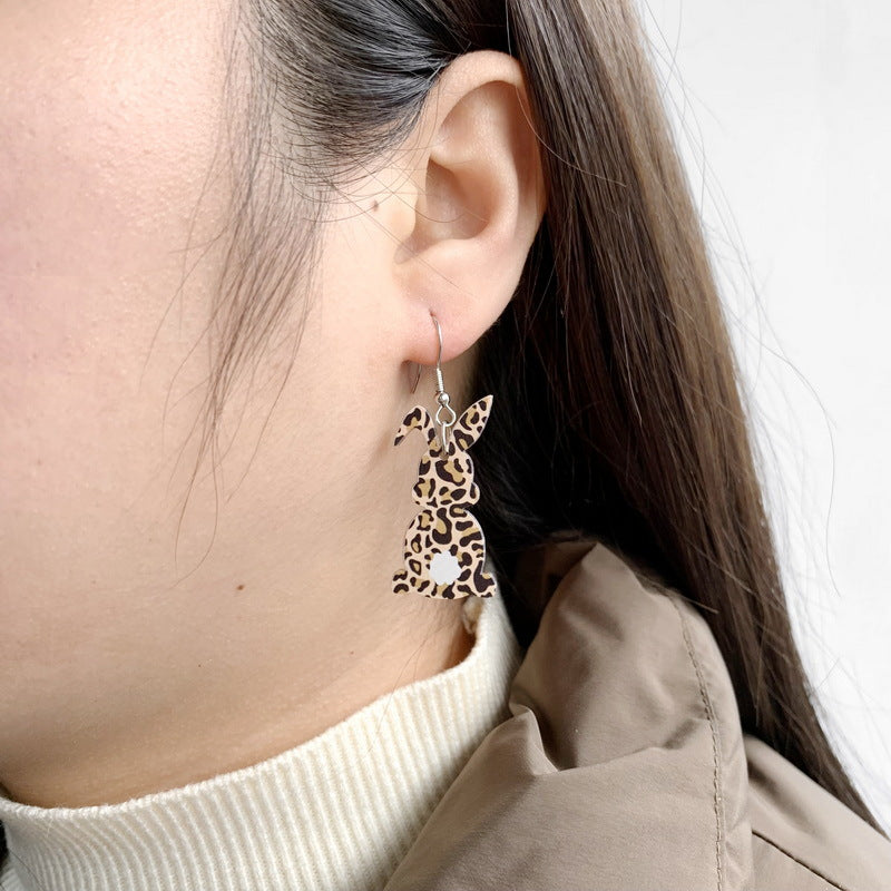 Wholesale Easter Acrylic Cute Leopard Rabbit Earrings